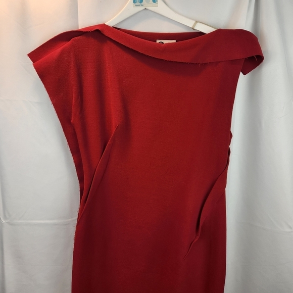 Lanvin Red Wool Raw Seam Asymmetric Dress size 12(44fr) in EUC - Picture 4 of 16